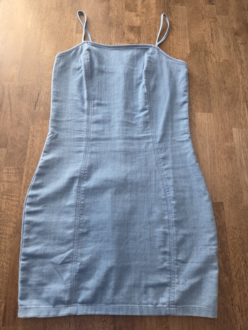 Adjustable Strap Light Blue Denim Look Slip Mini Dress